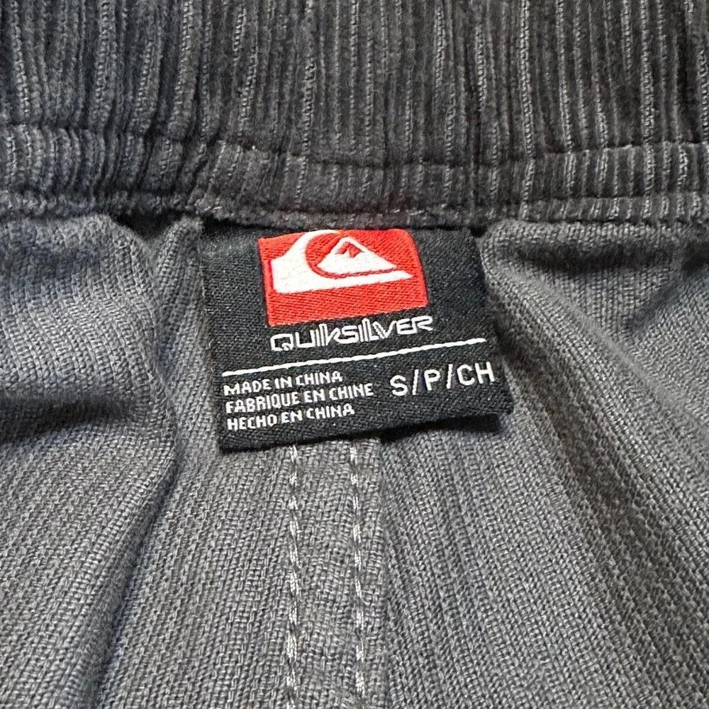 Y2K Quiksilver Corduroy Pants Mens Sm Gray Elastic Waist Drawstring Straight Leg